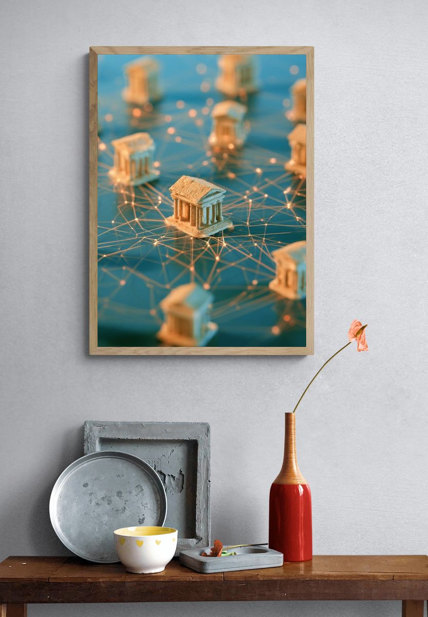 Ancient Temple Network Illustration Poster. — room view 3