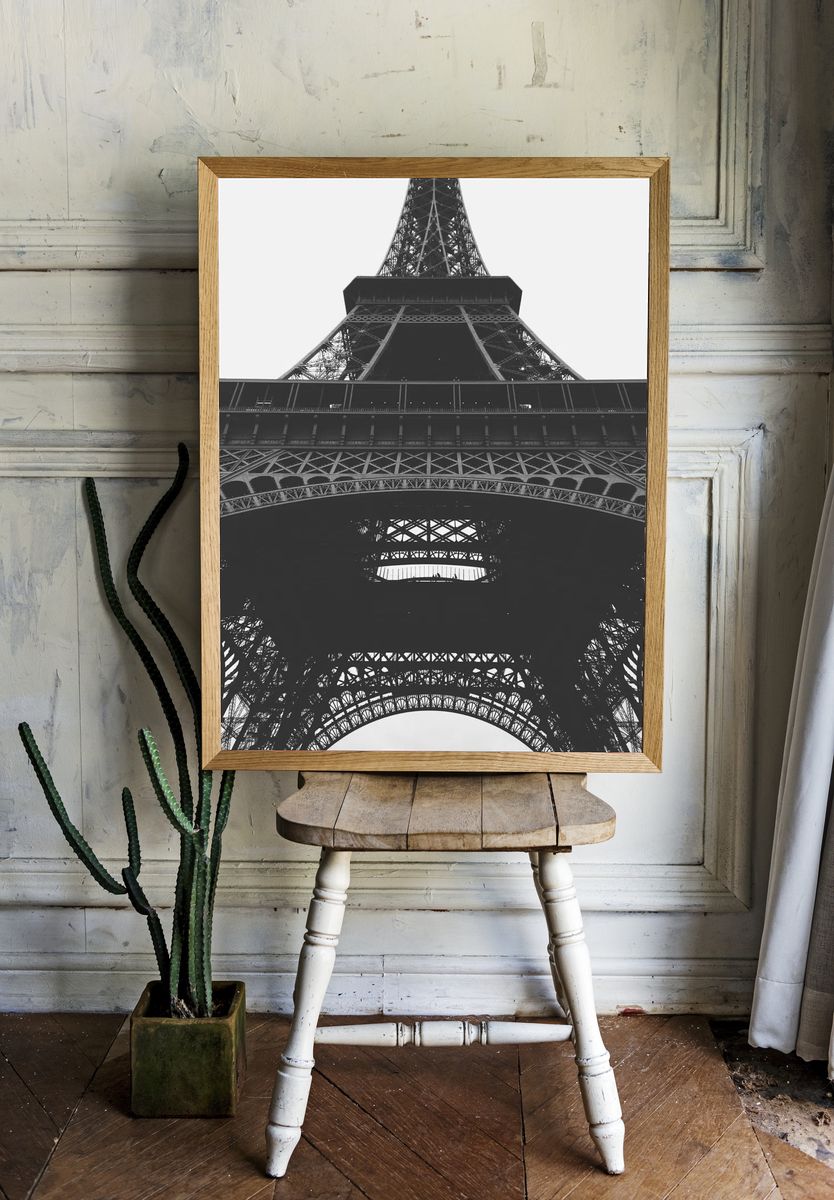 black-and-white shot bottom Eiffel Tower. room preview