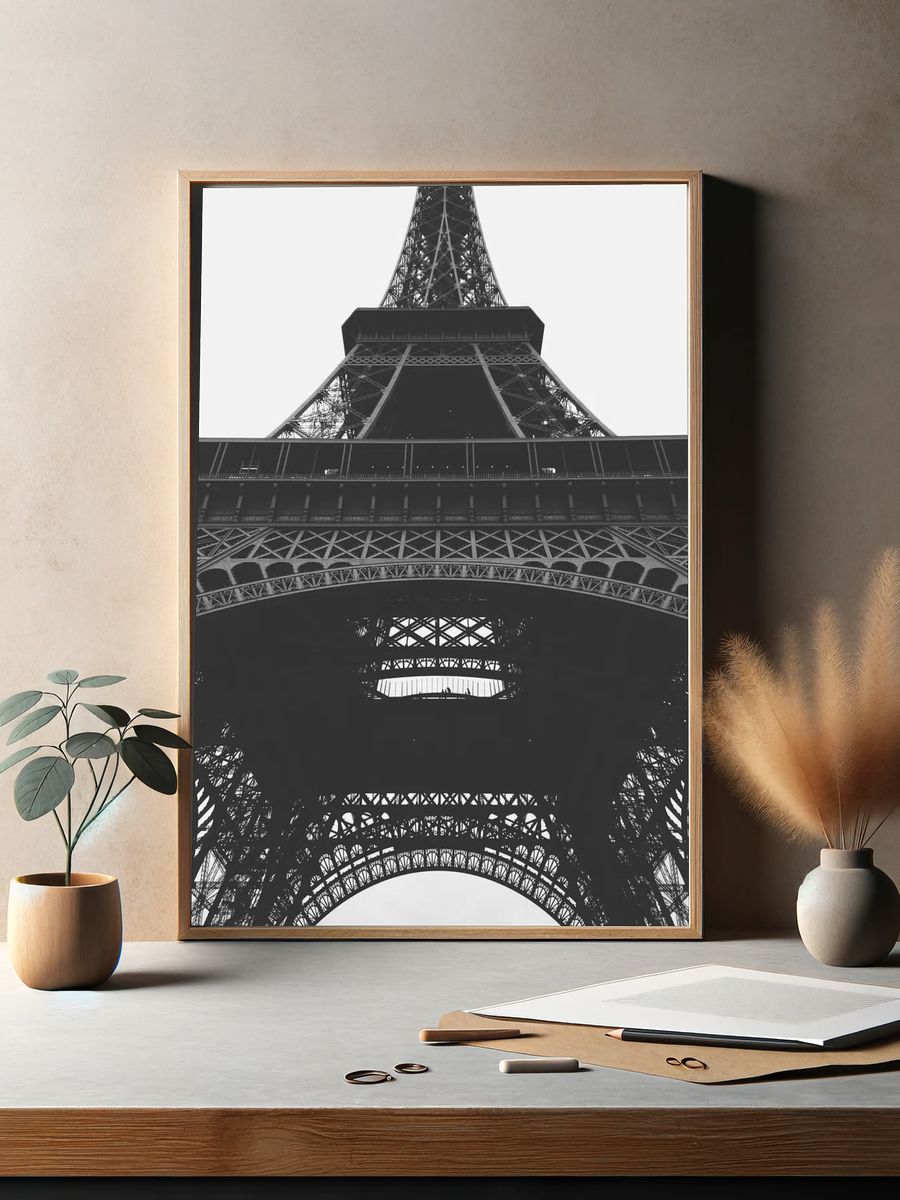 black-and-white shot bottom Eiffel Tower. — room view 2
