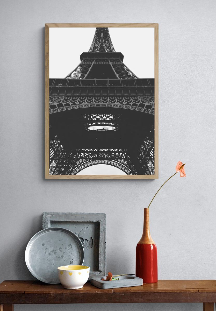 black-and-white shot bottom Eiffel Tower. — room view 3