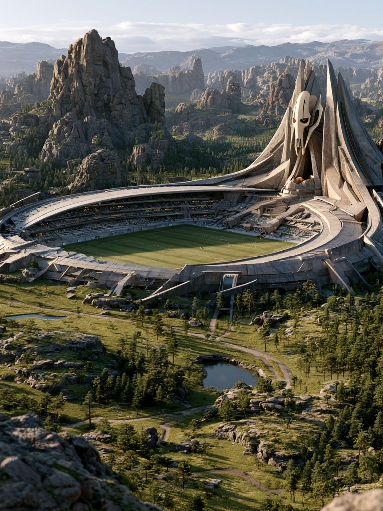 Fantasy Mountain Stadium Print. poster — architecture art