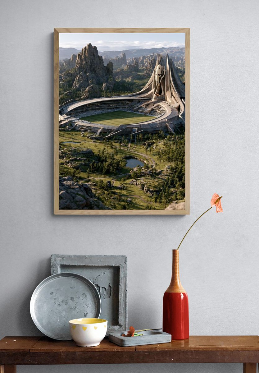 Fantasy Mountain Stadium Print. — room view 3