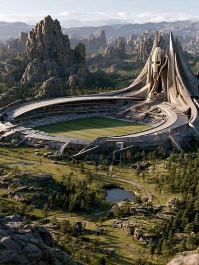 Fantasy Mountain Stadium Print. poster