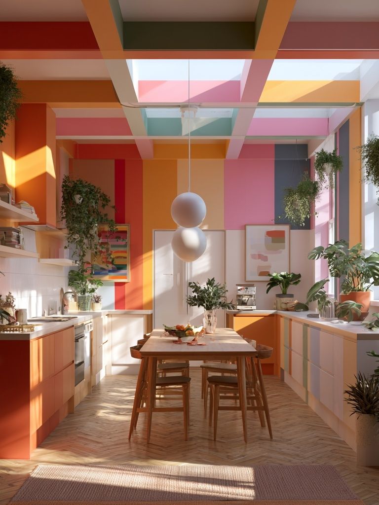 Colorful Sunlit Kitchen Interior Print. poster — architecture art