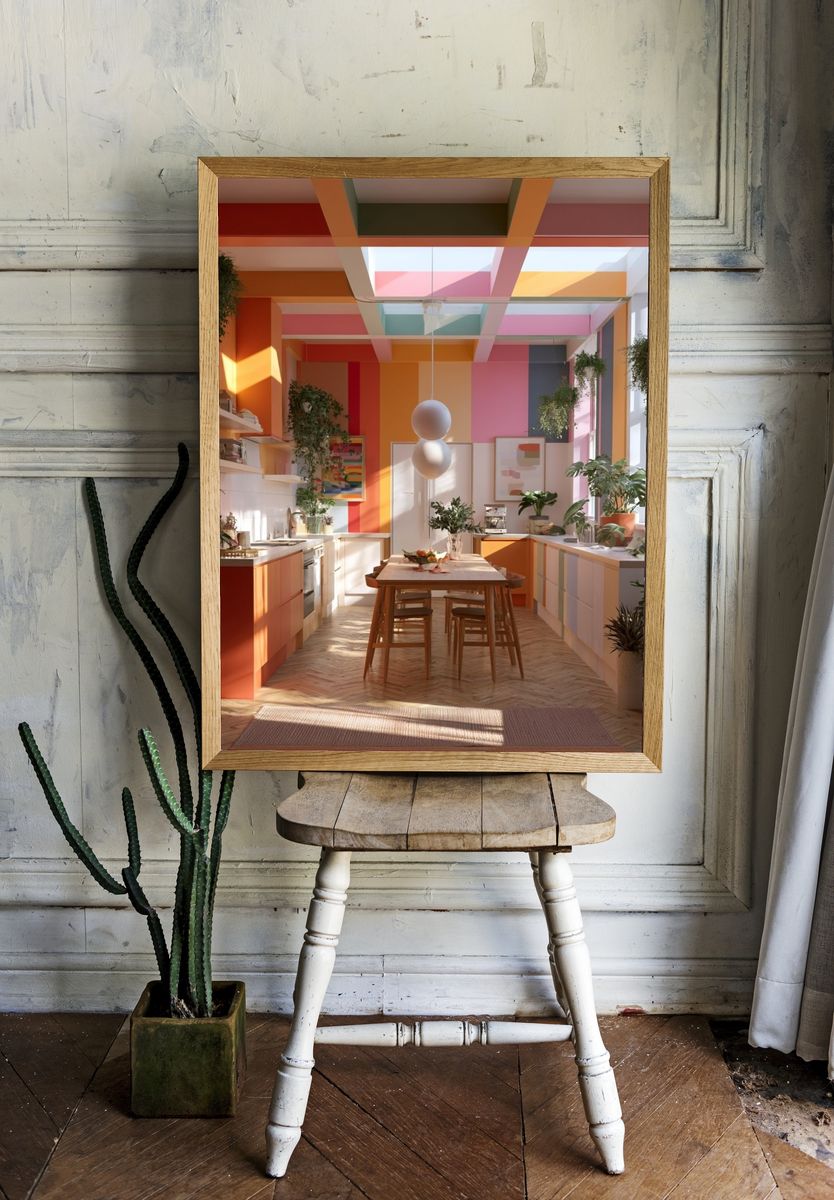 Colorful Sunlit Kitchen Interior Print. — room view 1
