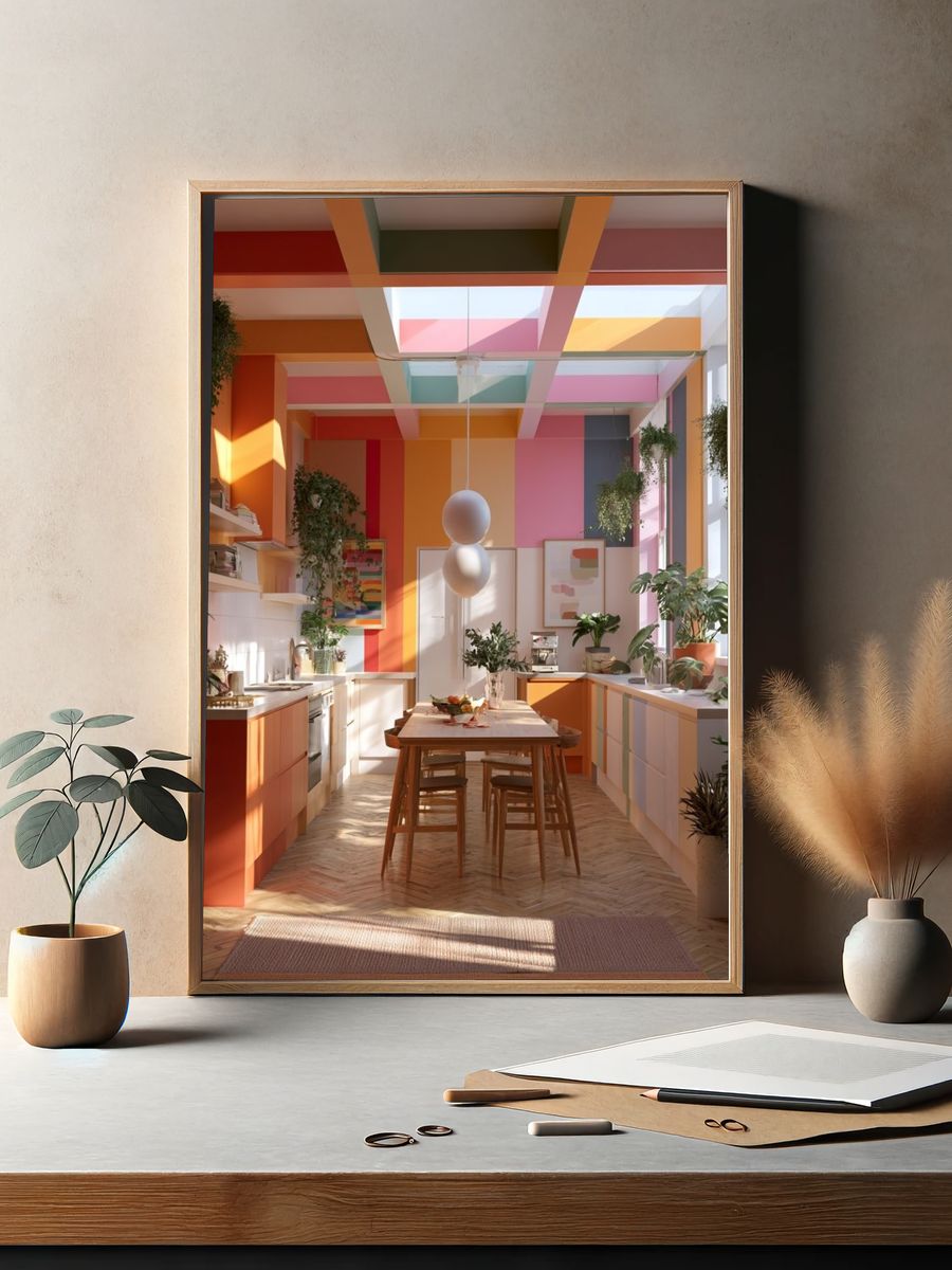 Colorful Sunlit Kitchen Interior Print. — room view 2