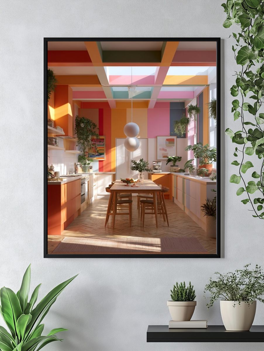 Colorful Sunlit Kitchen Interior Print. — room view 4
