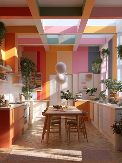 Colorful Sunlit Kitchen Interior Print. poster print