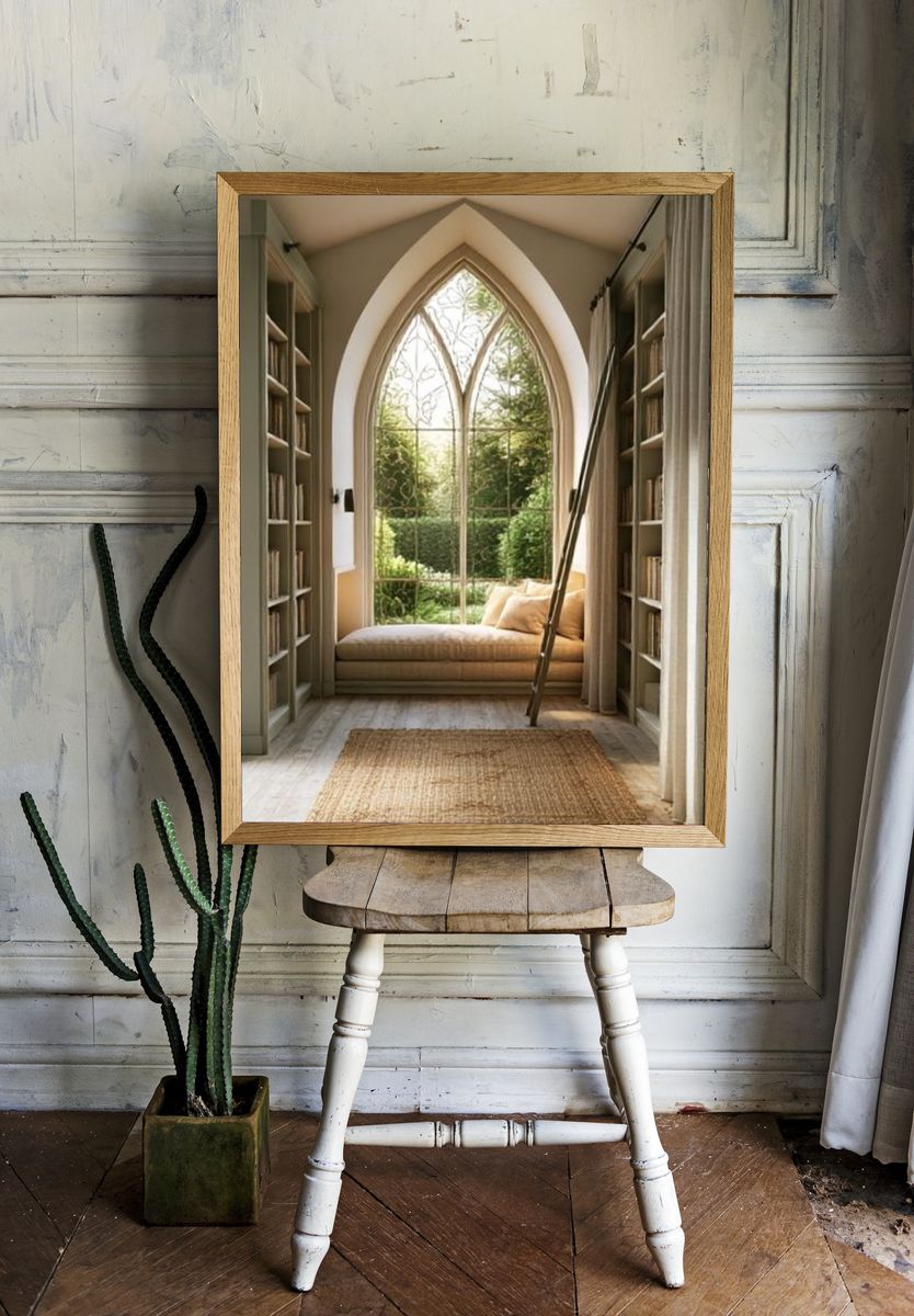 Arched Library Window Interior Print. room preview