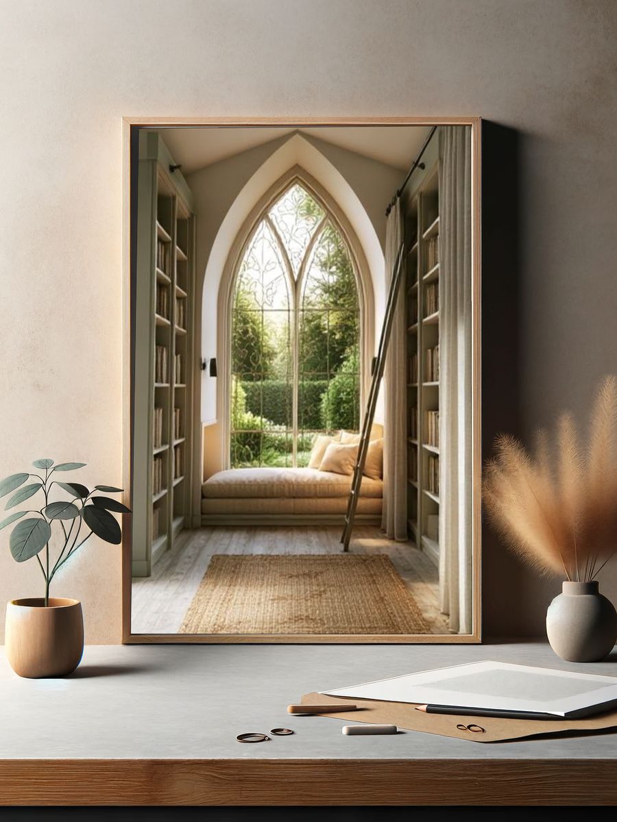 Arched Library Window Interior Print. — room view 2