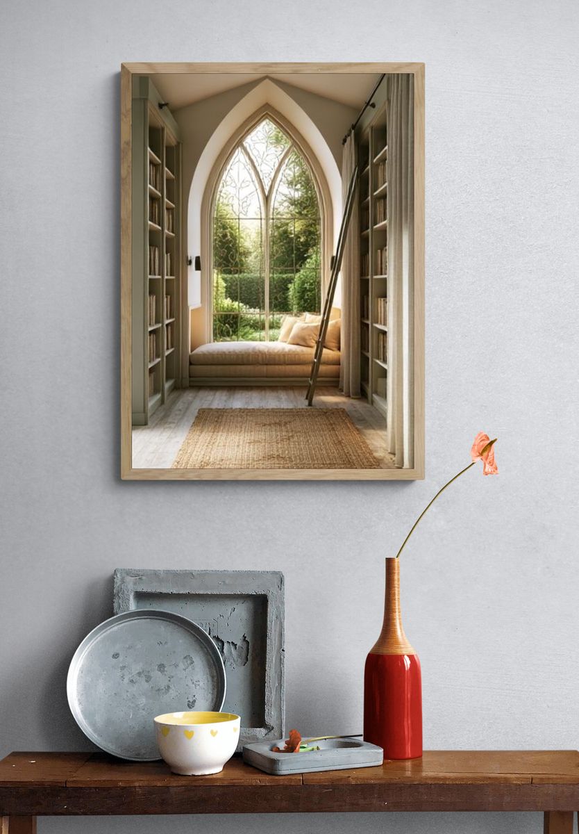 Arched Library Window Interior Print. — room view 3