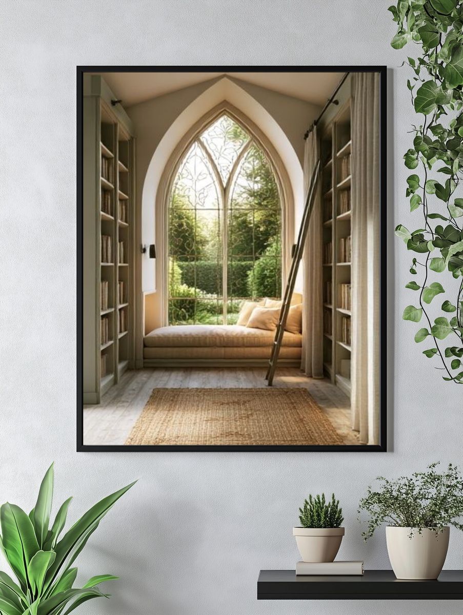Arched Library Window Interior Print. — room view 4