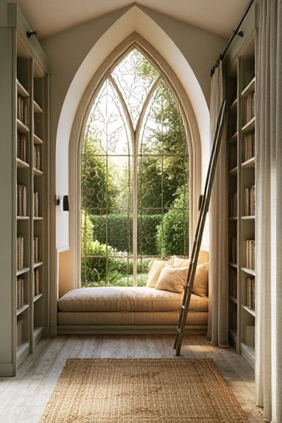 Arched Library Window Interior Print.