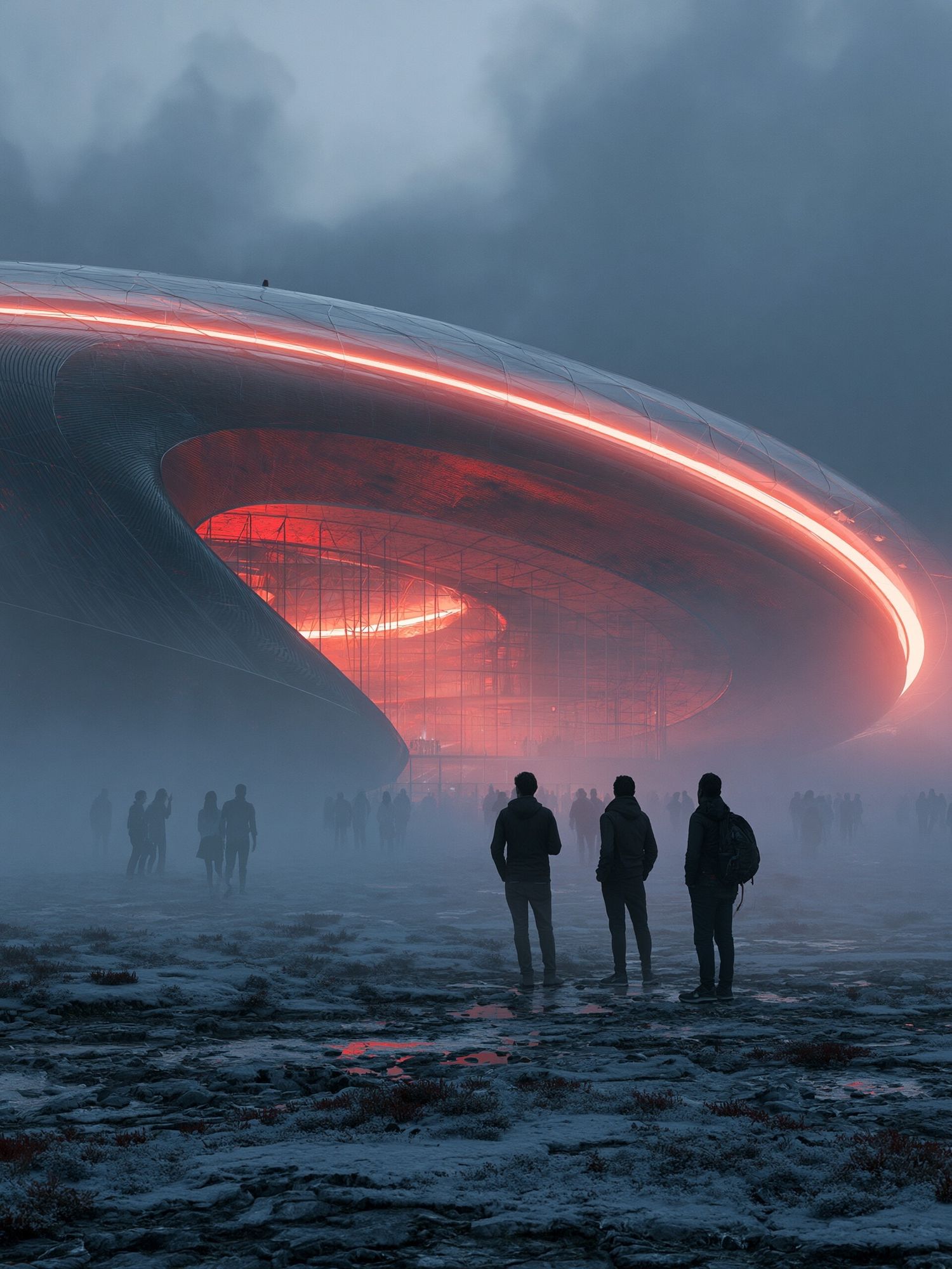 Futuristic Stadium in Fog Poster. poster — architecture art