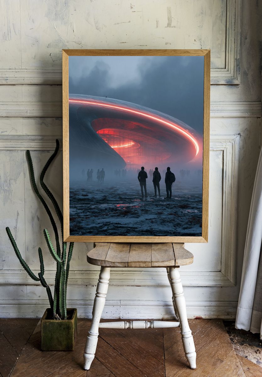 Futuristic Stadium in Fog Poster. room preview
