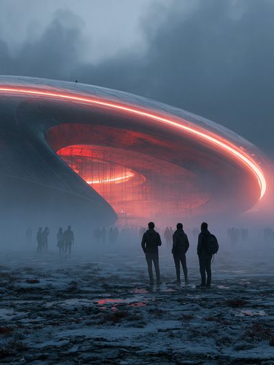 Futuristic Stadium in Fog Poster.