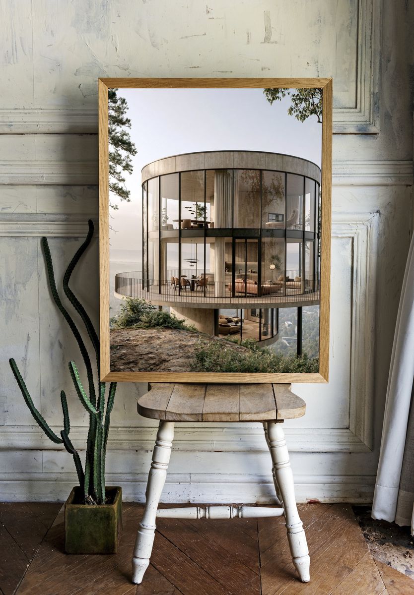 Modern Glass House Architecture Poster. room preview