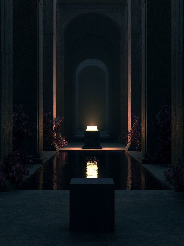 Candlelit Courtyard Minimalist Print. poster — architecture art