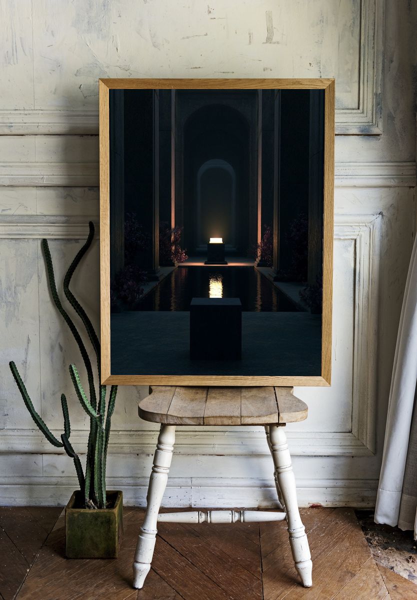 Candlelit Courtyard Minimalist Print. — room view 1