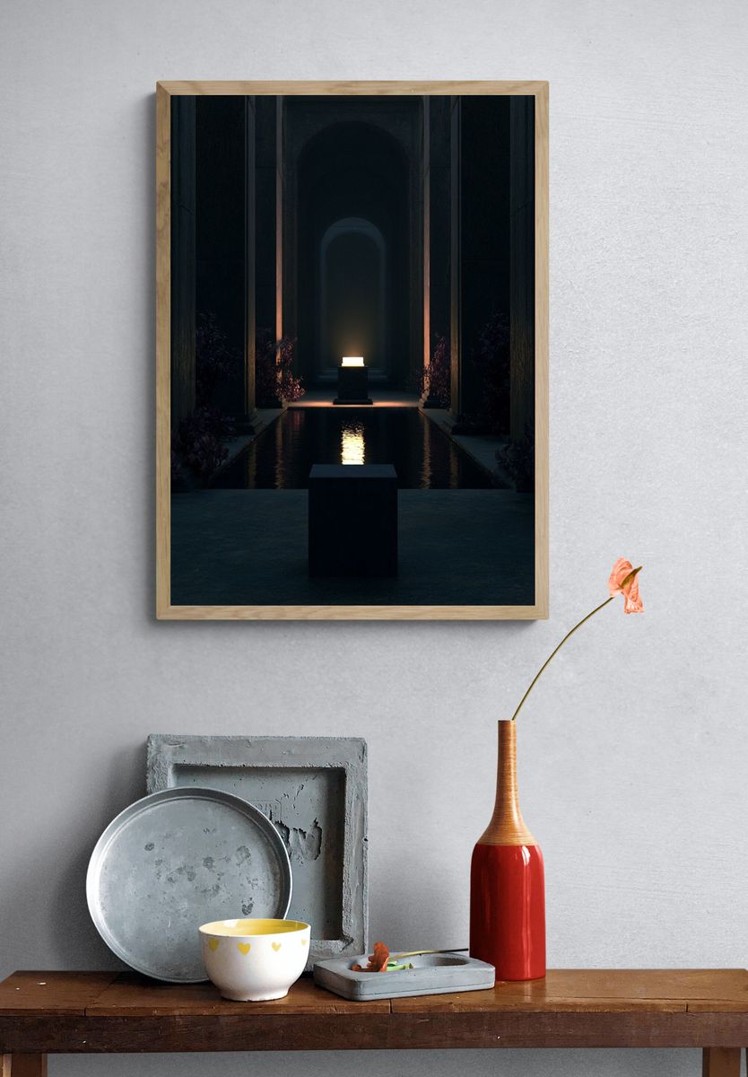 Candlelit Courtyard Minimalist Print. — room view 3