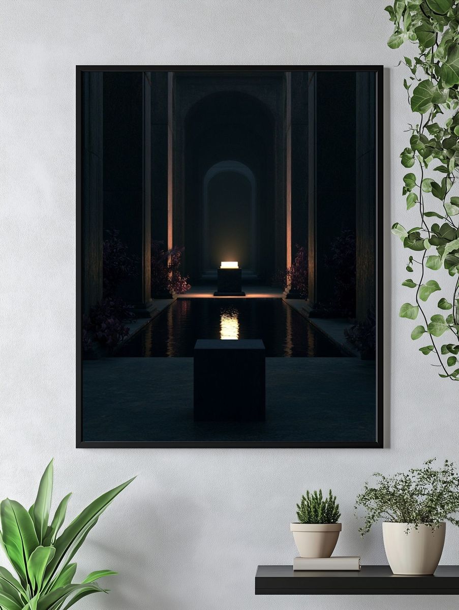 Candlelit Courtyard Minimalist Print. — room view 4