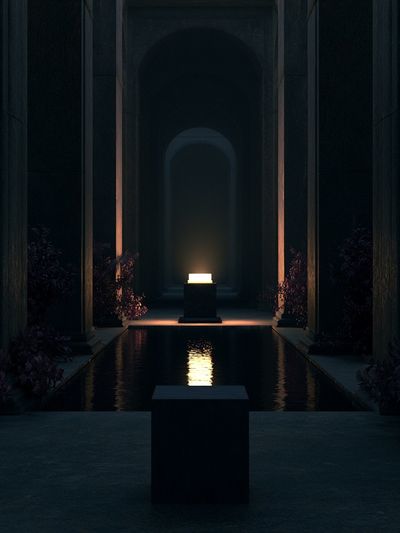 Candlelit Courtyard Minimalist Print.