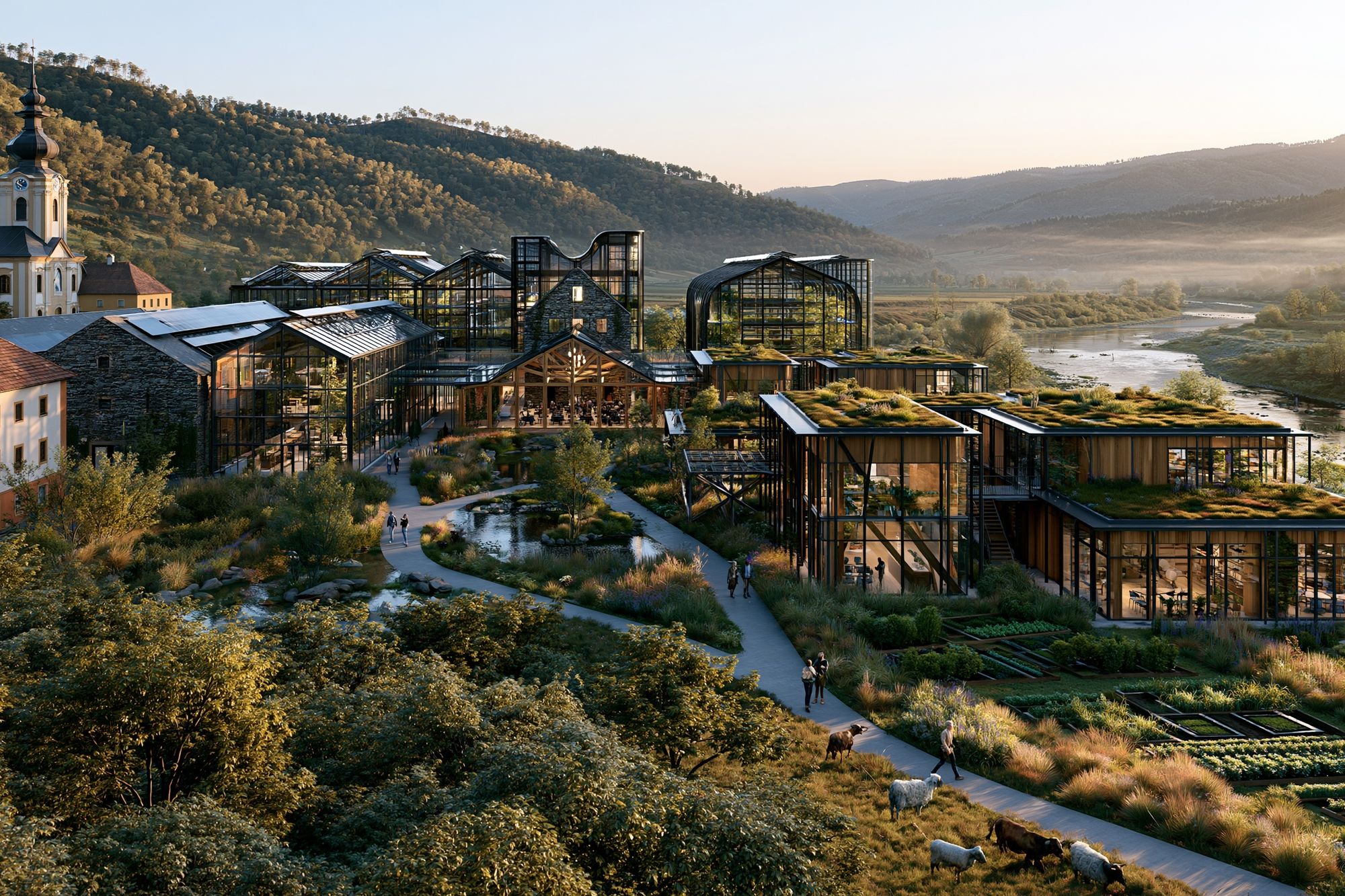Riverside Eco Village Architecture Print. poster detail