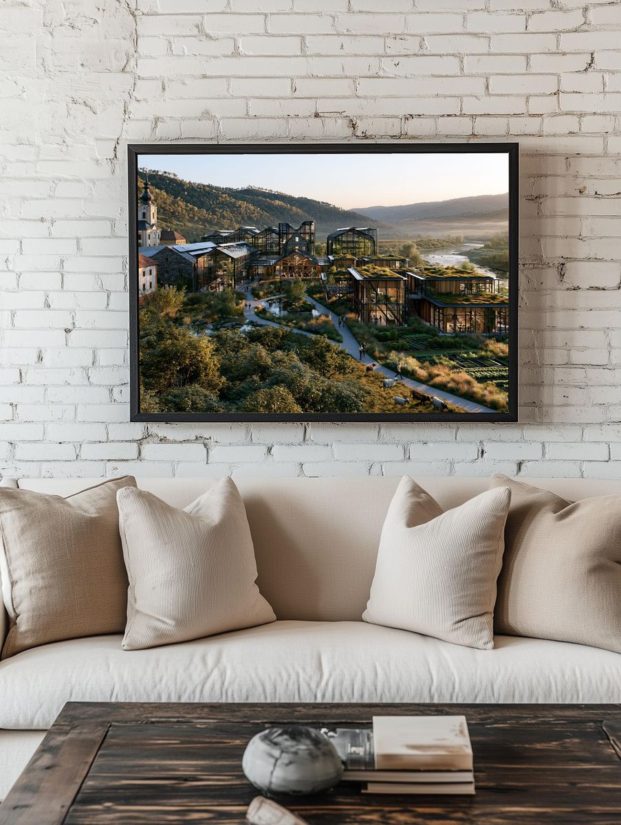 Riverside Eco Village Architecture Print. room preview