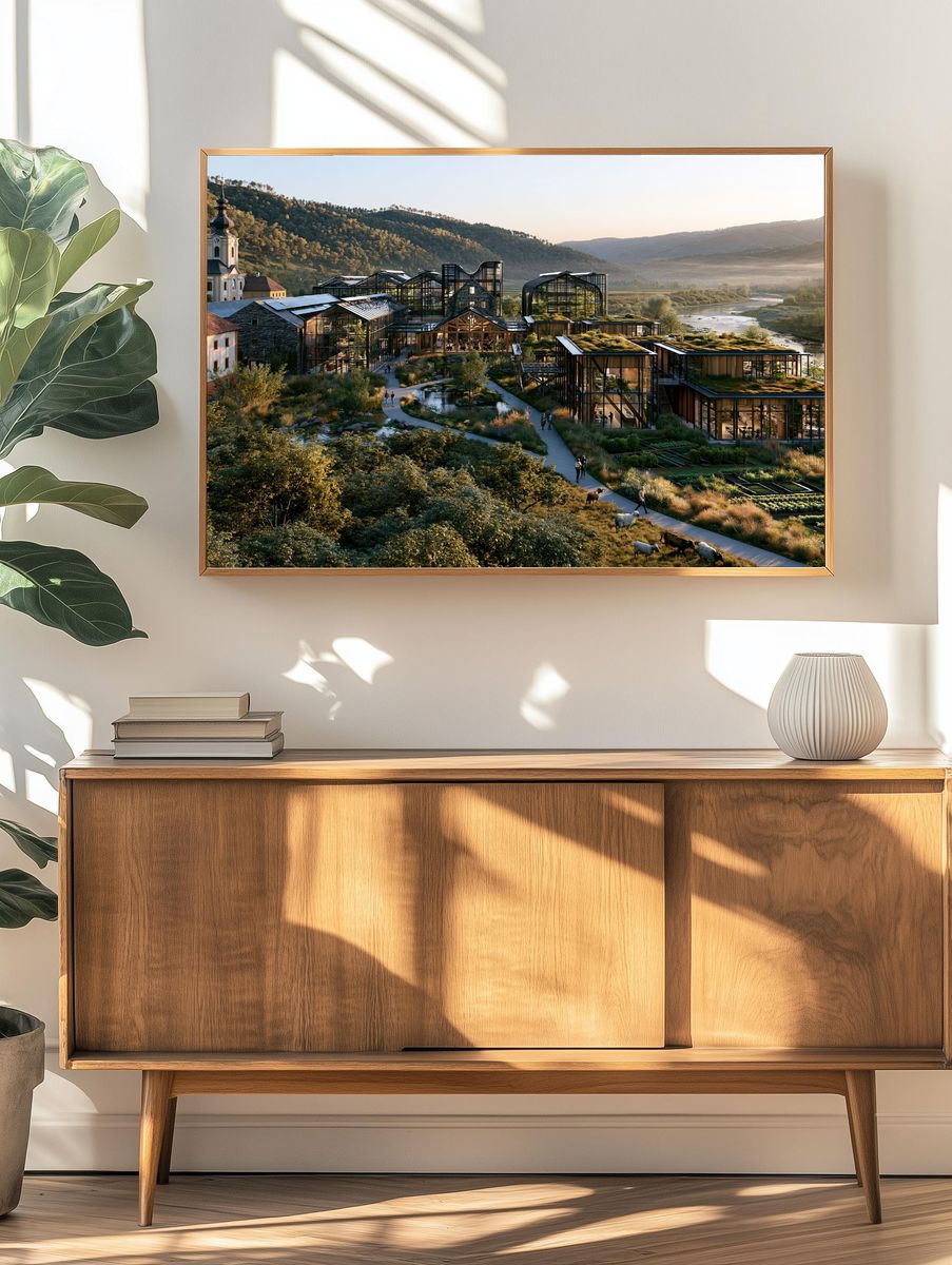 Riverside Eco Village Architecture Print. — room view 3