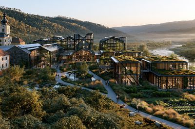 Riverside Eco Village Architecture Print. poster
