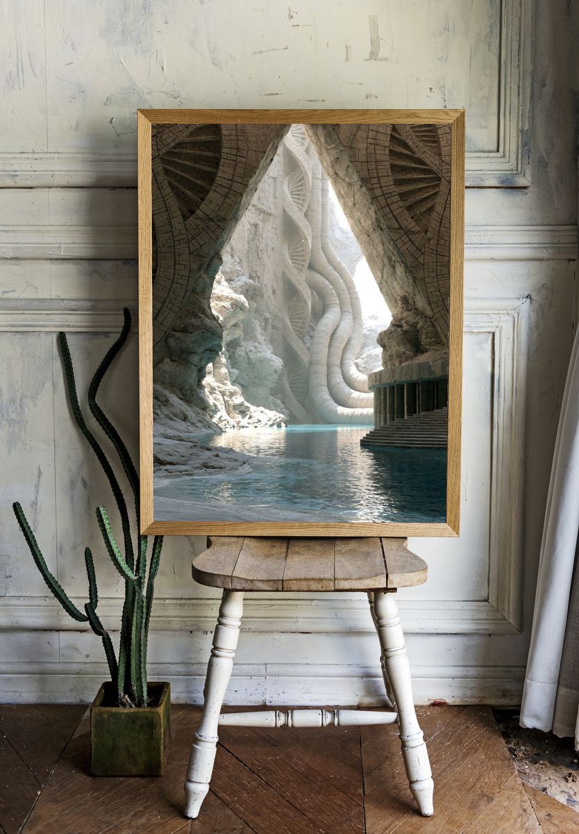 Futuristic Cave Temple Poster. room preview
