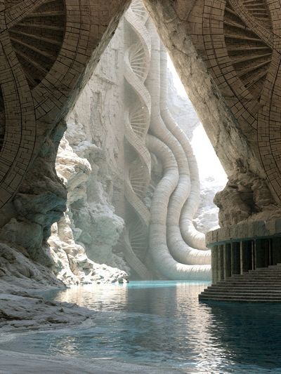 Futuristic Cave Temple Poster.