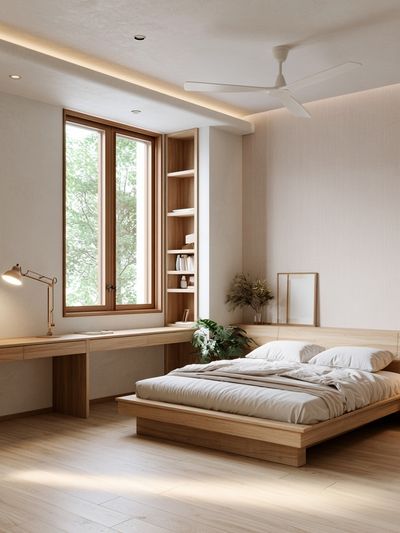 Japandi Bedroom Interior Print. poster print