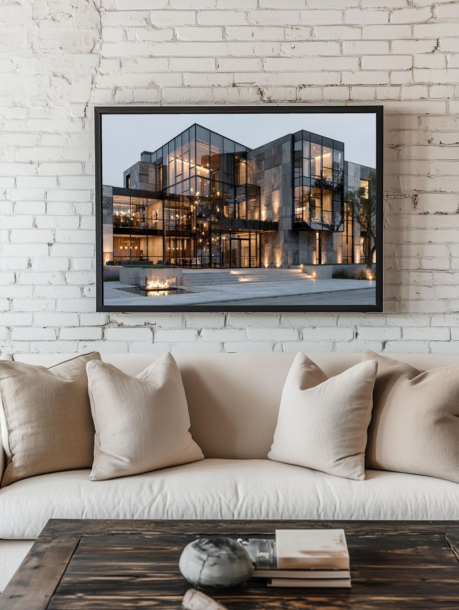 Modern Glass Mansion Architecture Print. room preview