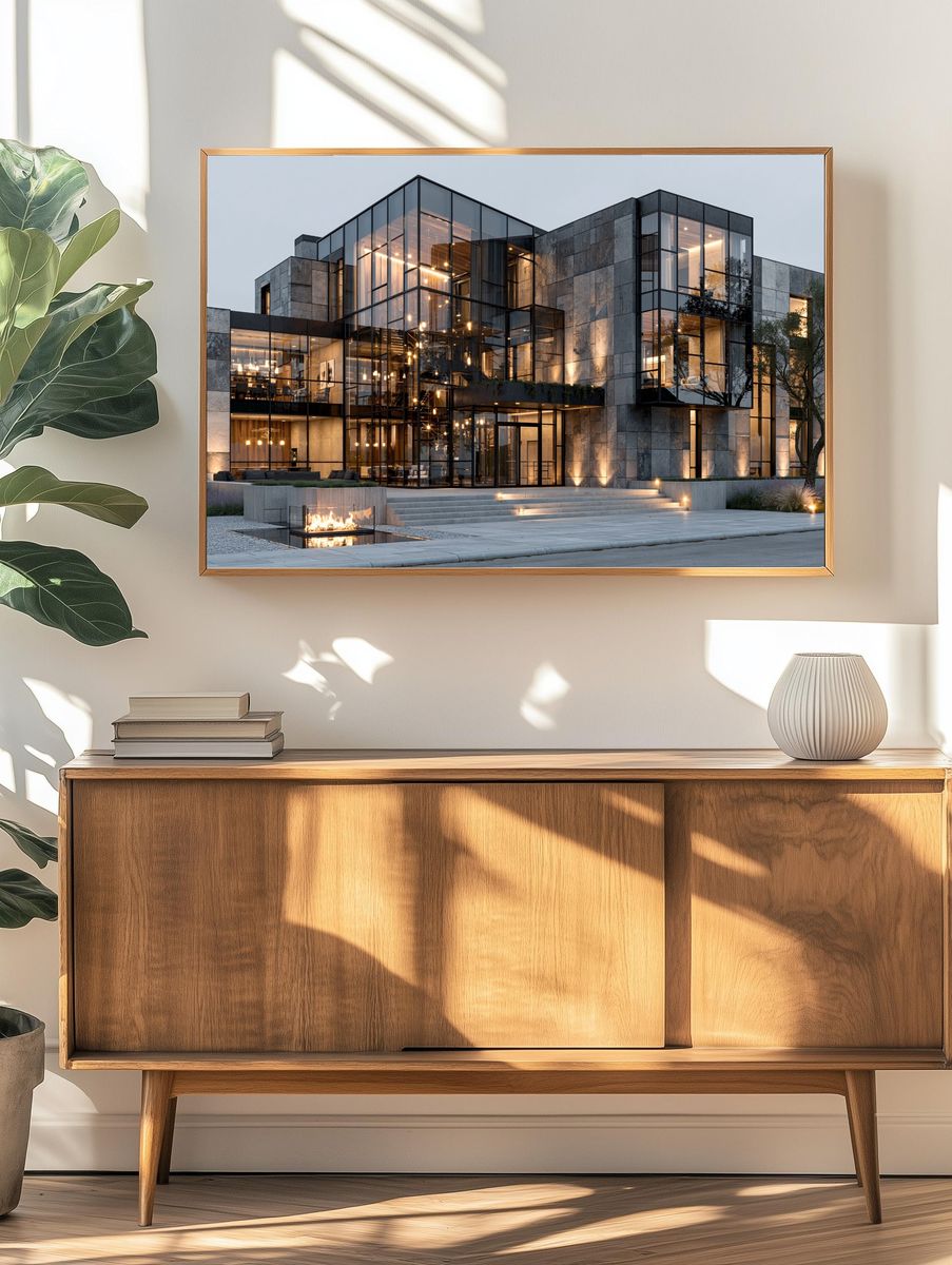 Modern Glass Mansion Architecture Print. — room view 3
