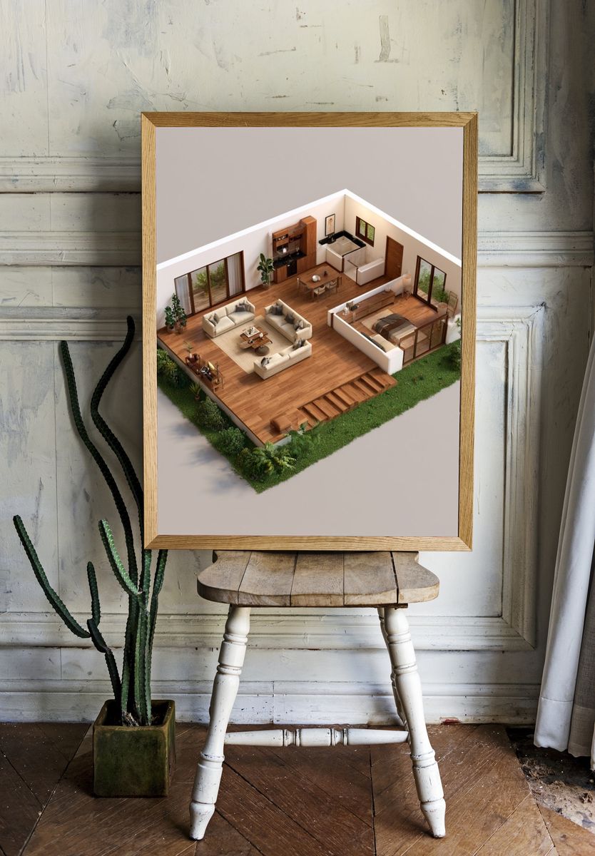 Modern Interior Cutaway Architecture Print. room preview