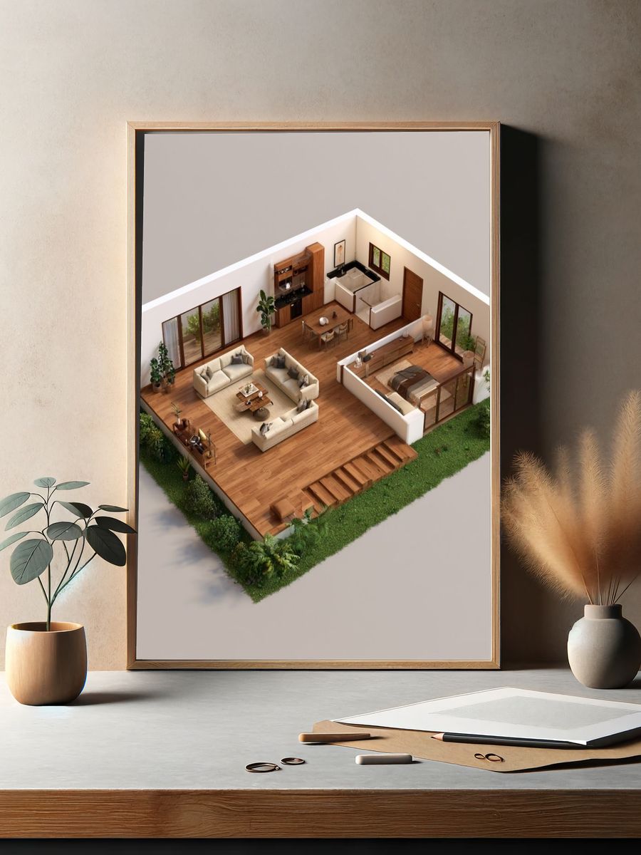 Modern Interior Cutaway Architecture Print. — room view 2
