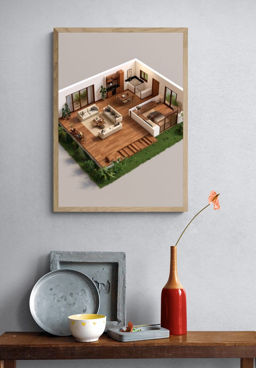Modern Interior Cutaway Architecture Print. — room view 3