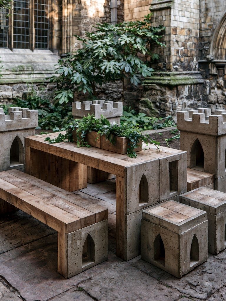 Stone Courtyard Bench Photography Poster. poster — architecture art