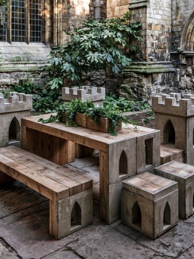 Stone Courtyard Bench Photography Poster.