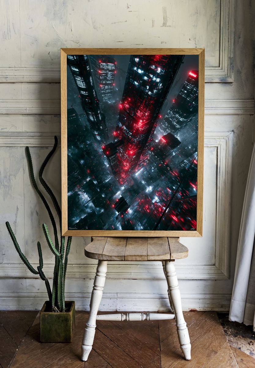 Neon Cyberpunk Skyline Poster. room preview