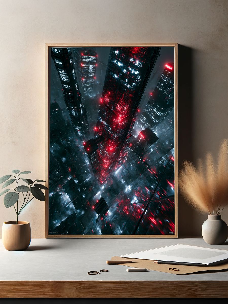 Neon Cyberpunk Skyline Poster. — room view 2