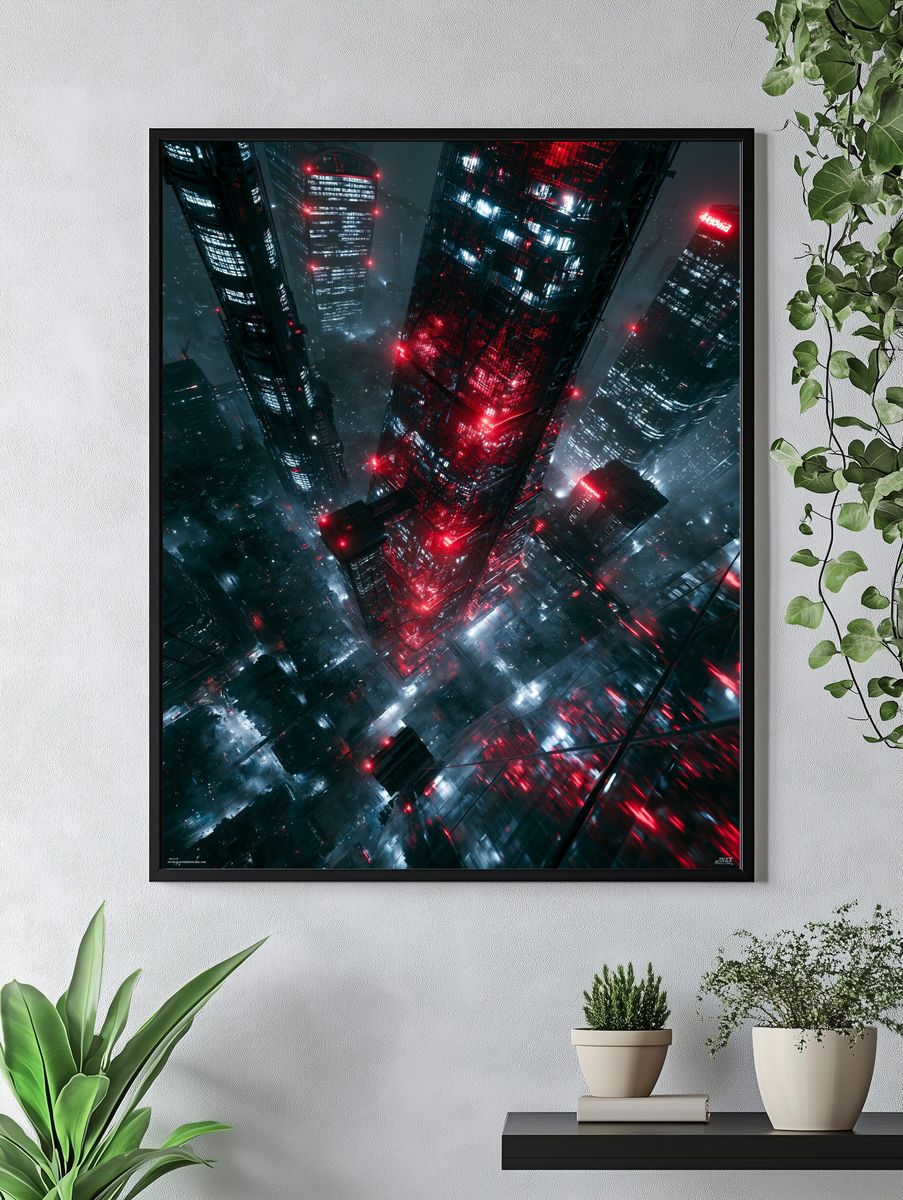 Neon Cyberpunk Skyline Poster. — room view 4