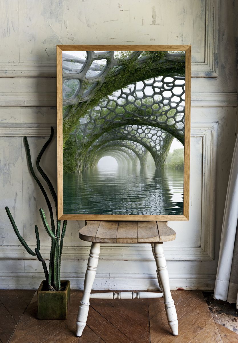 Futuristic Green Archway Poster. room preview