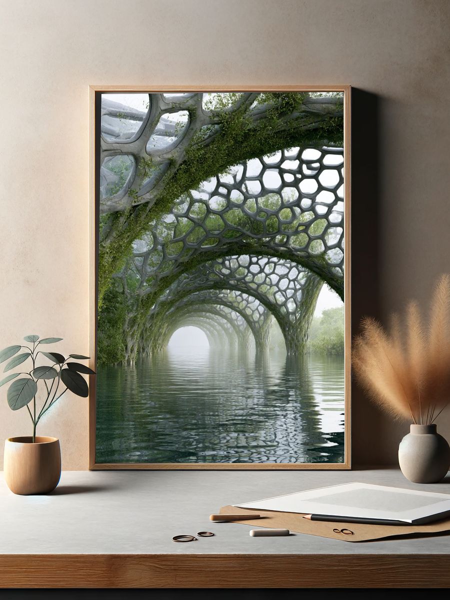 Futuristic Green Archway Poster. — room view 2