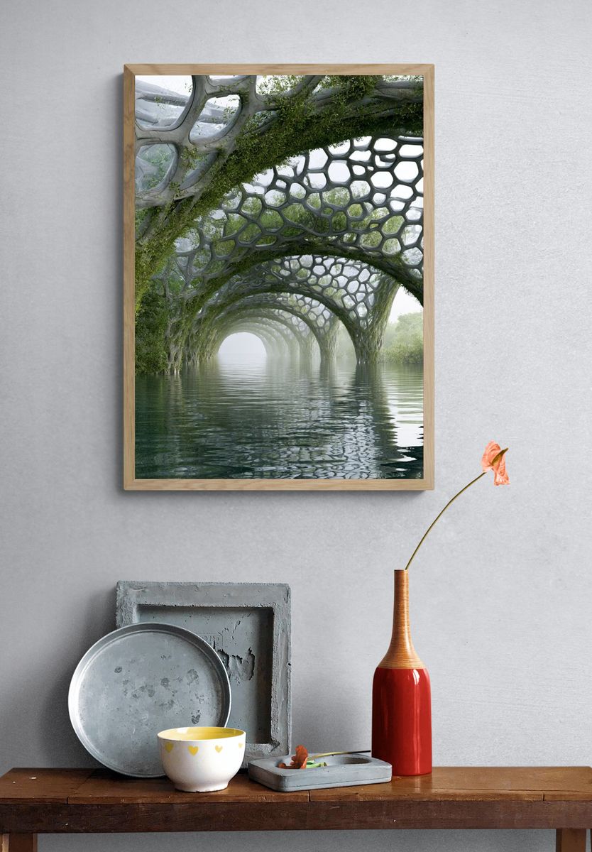 Futuristic Green Archway Poster. — room view 3