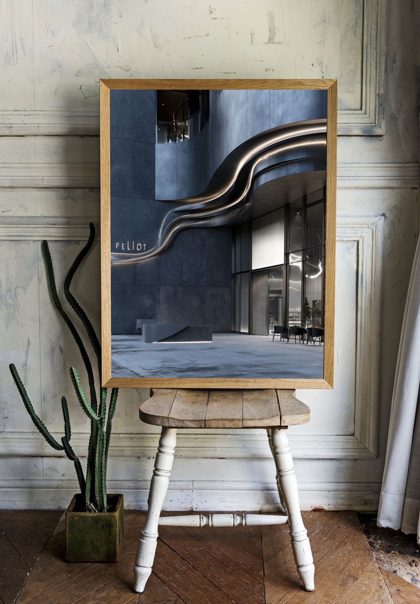 Modern Curved Facade Architecture Poster. — room view 1