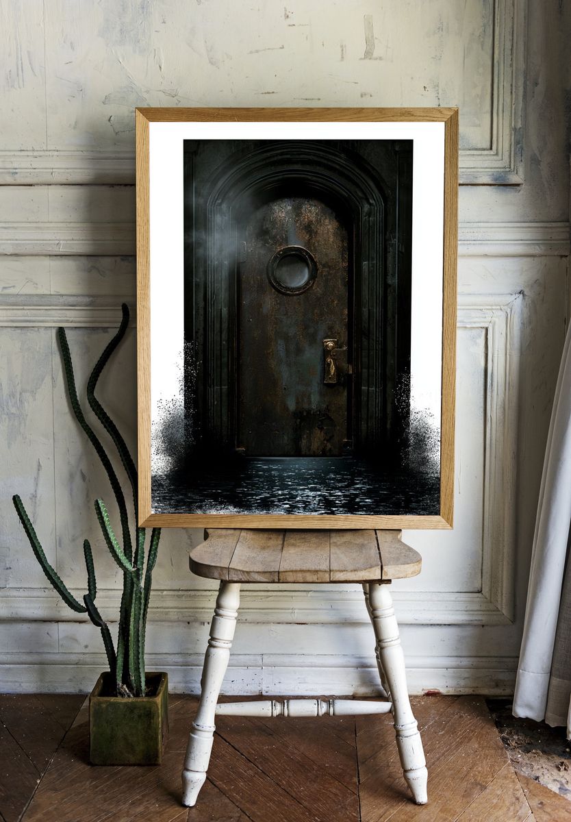 Mysterious Rusted Door Photography Poster. room preview