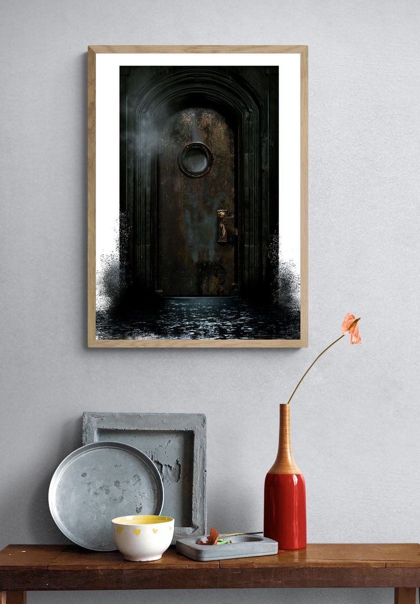Mysterious Rusted Door Photography Poster. — room view 3