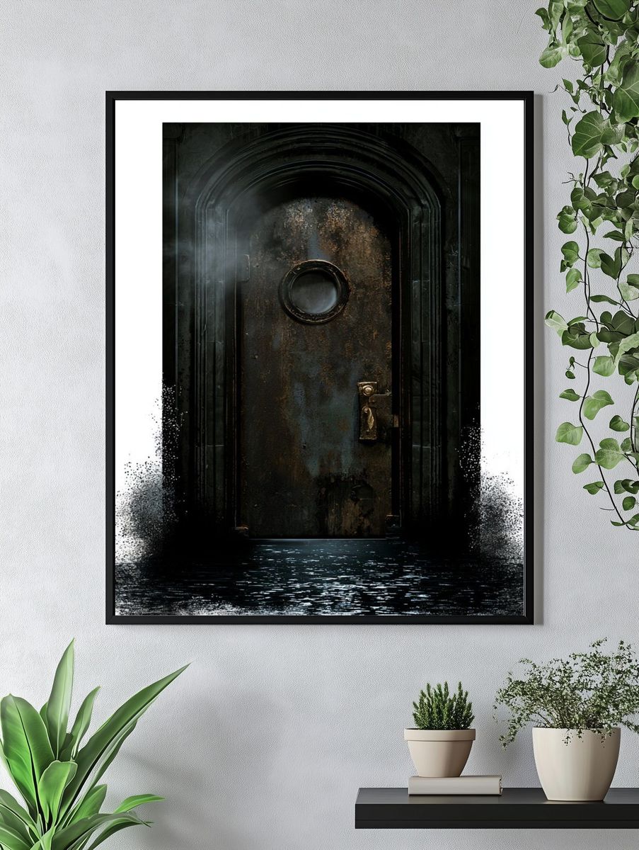 Mysterious Rusted Door Photography Poster. — room view 4